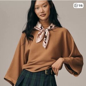 New! Anthropologie Camel Mock Neck Wide Sleeve Sweater Medium NWT